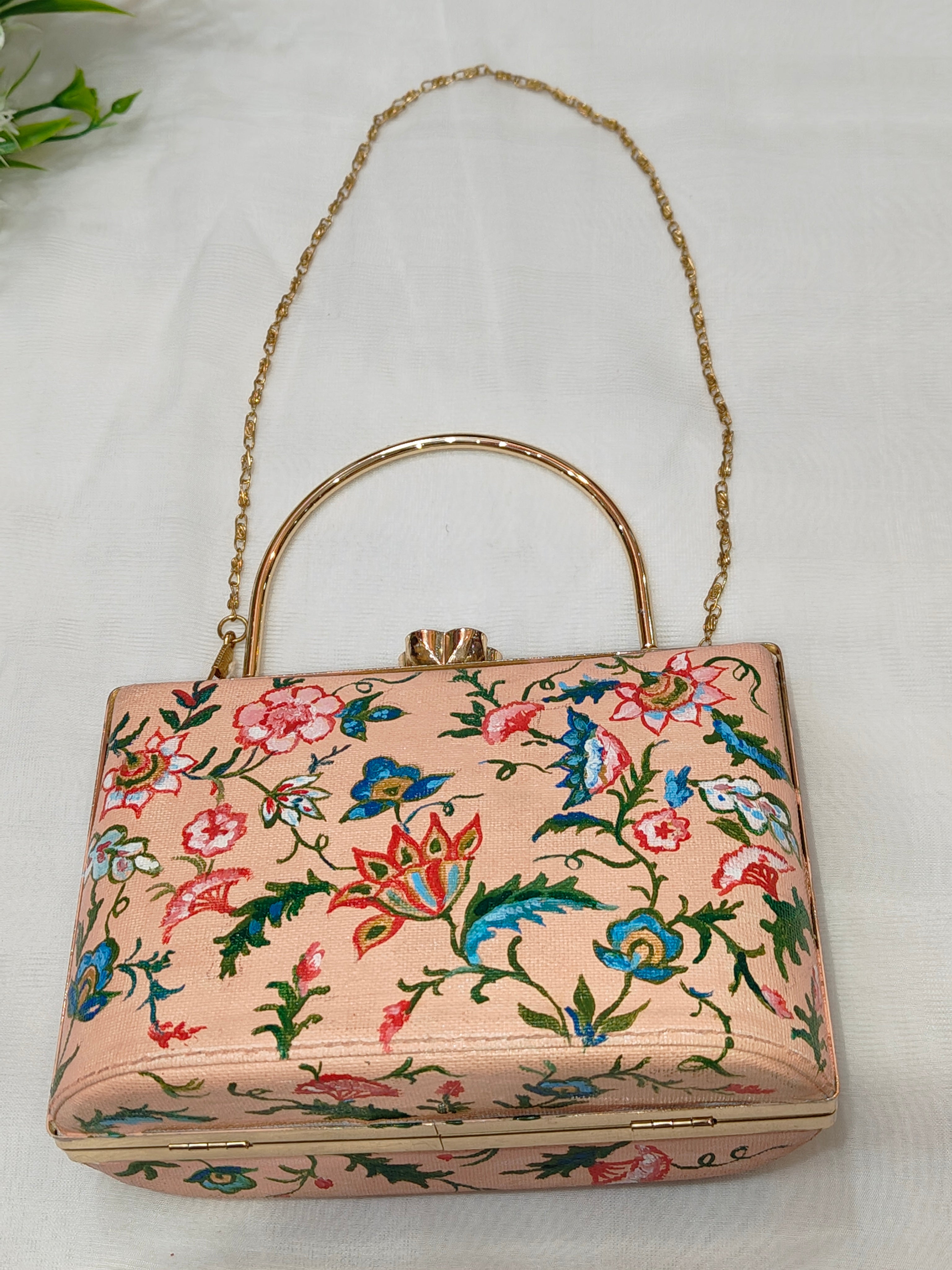 Handpainted Floral Clutch – Peach Base